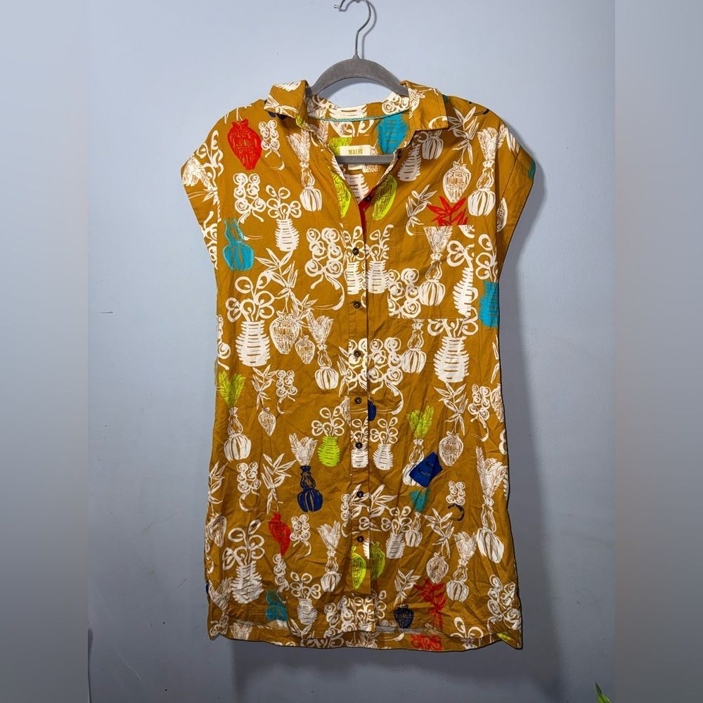 MAEVE Anthropologie Toni Tunic Shirt Dress Button Down Tropical Fire *No belt* S - Picture 3 of 9
